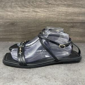 Michael Kors Lena Flat Sandals Womens Size 11 Black Leather Ankle Strap